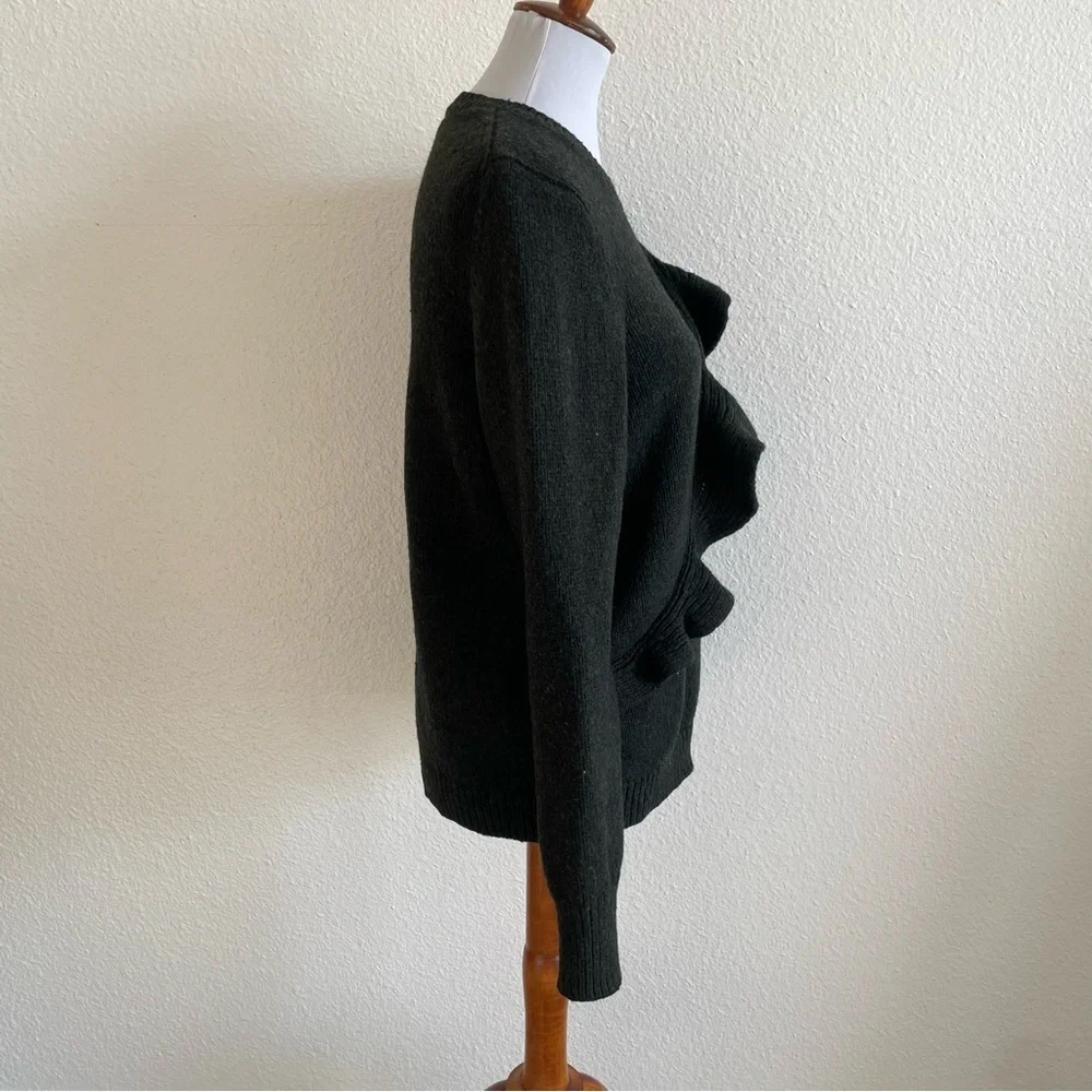 Banana Republic Ruffle Front Sweater Womens Large Wool/ Alpaca Blend Green Warm